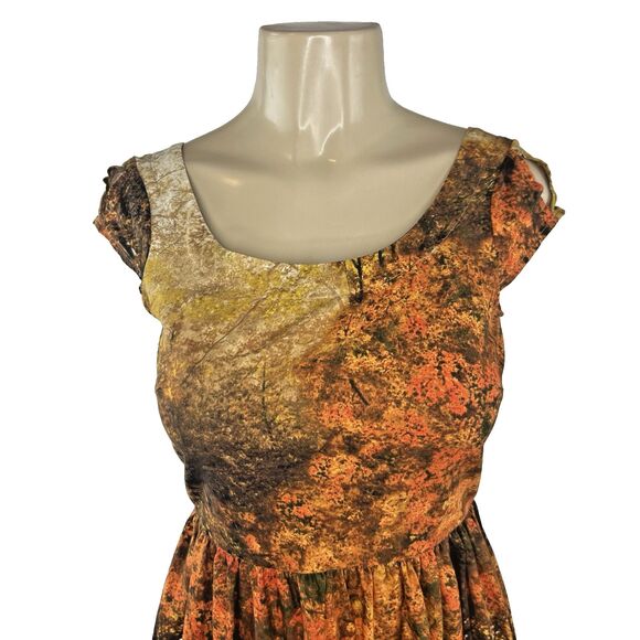 Retrolicious Dress Size XS Fall Forest Autumn Novelty Nature A Line Cap Sleeve - Picture 4 of 11